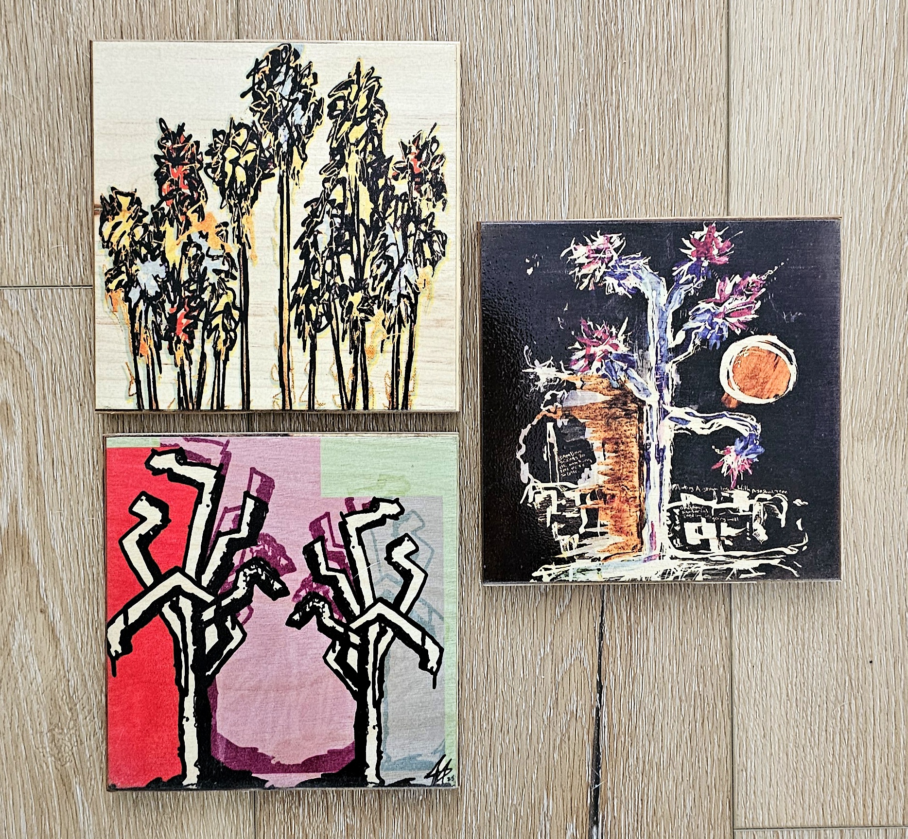 3 piece block set / Desert Abstract art.