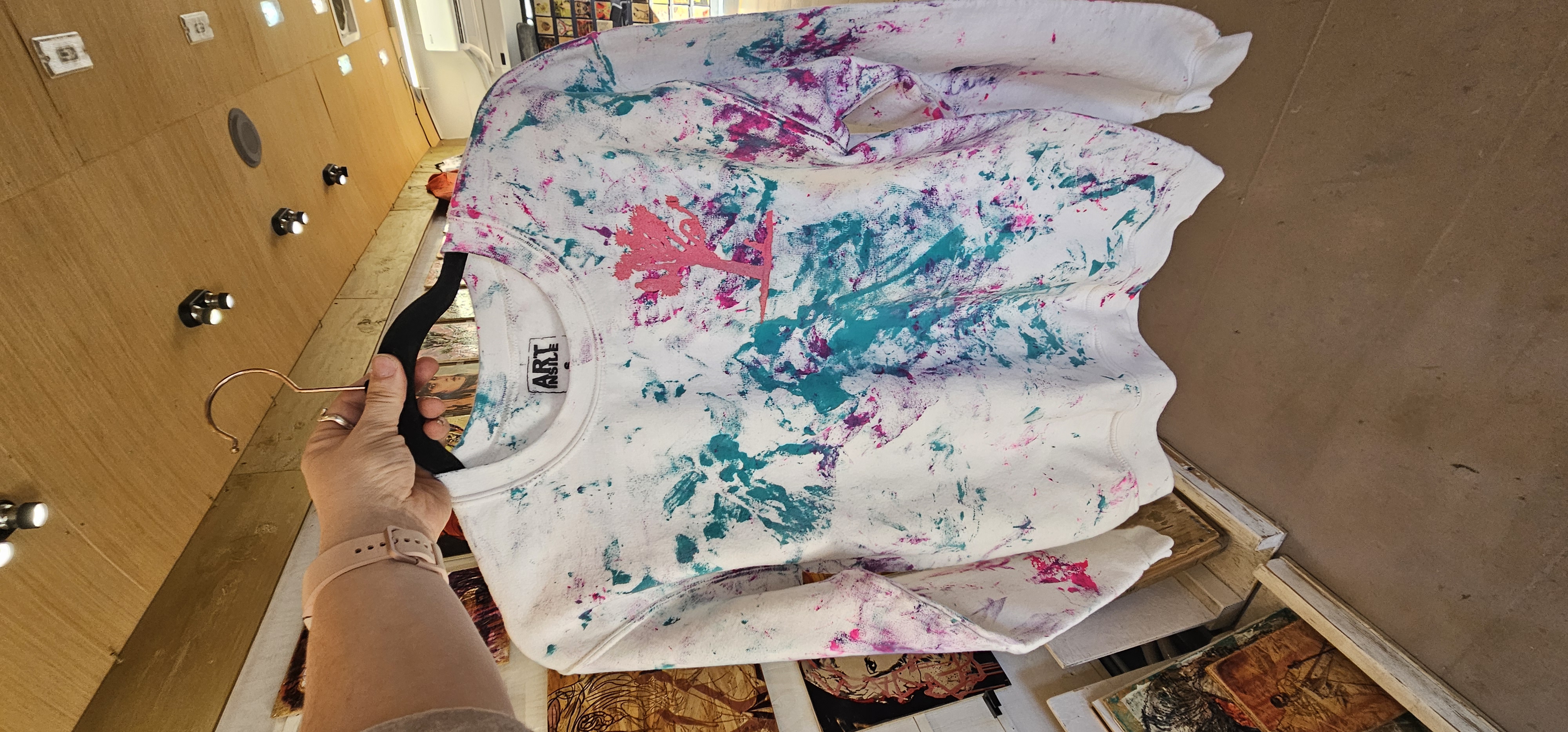 Pink and blue splattered Joshua Tree sweater extra