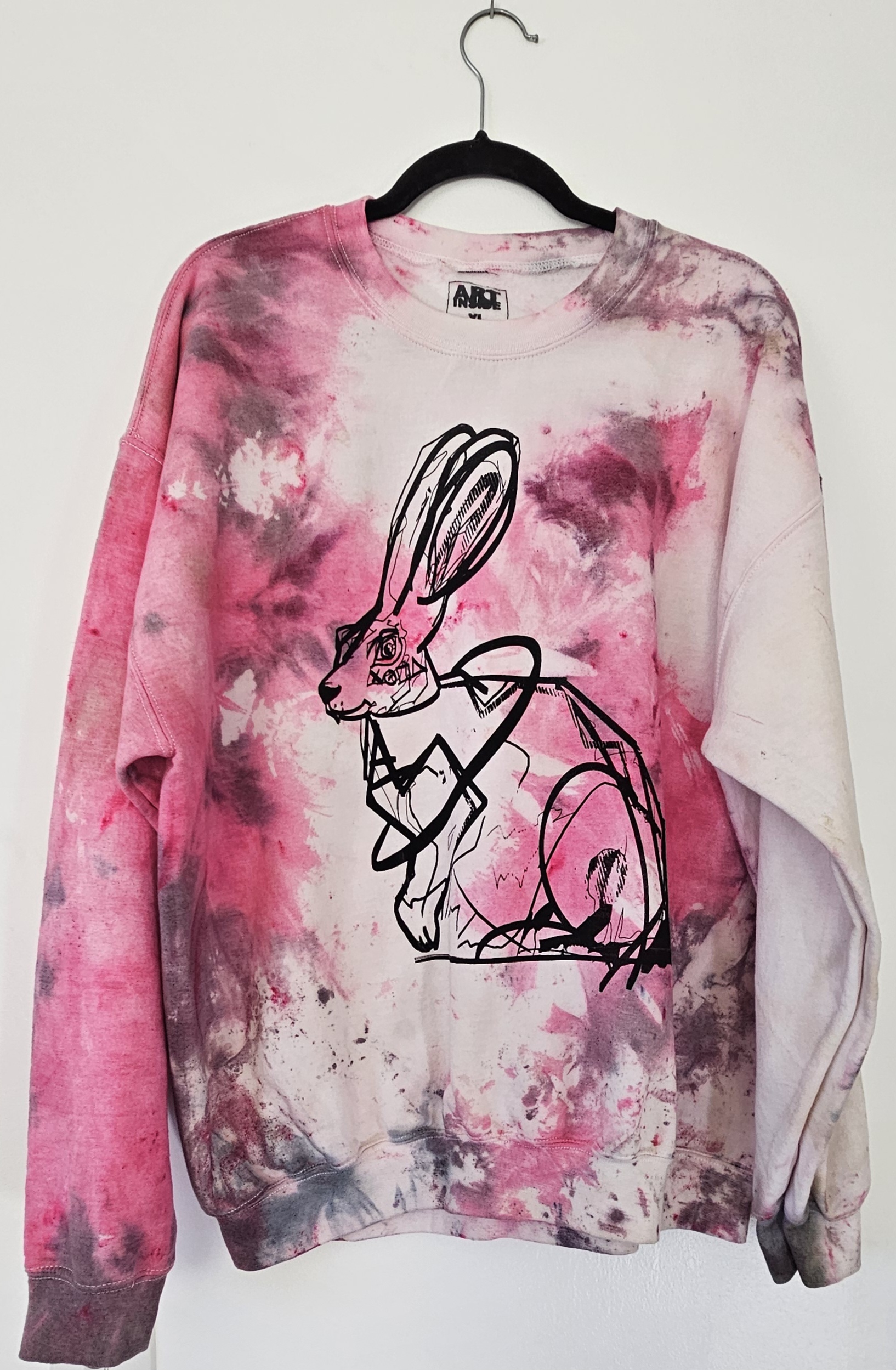 XL Jack Rabbit Pink hand dyed sweatshirt 