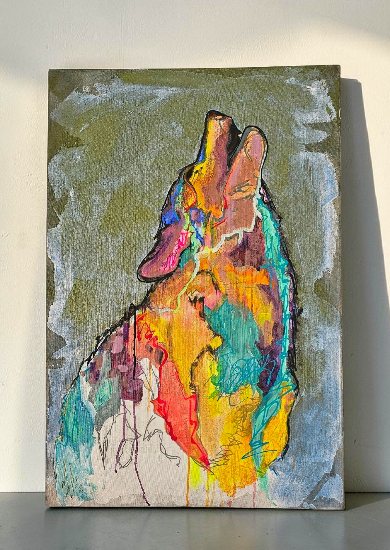 Howl at the moon original on canvas.