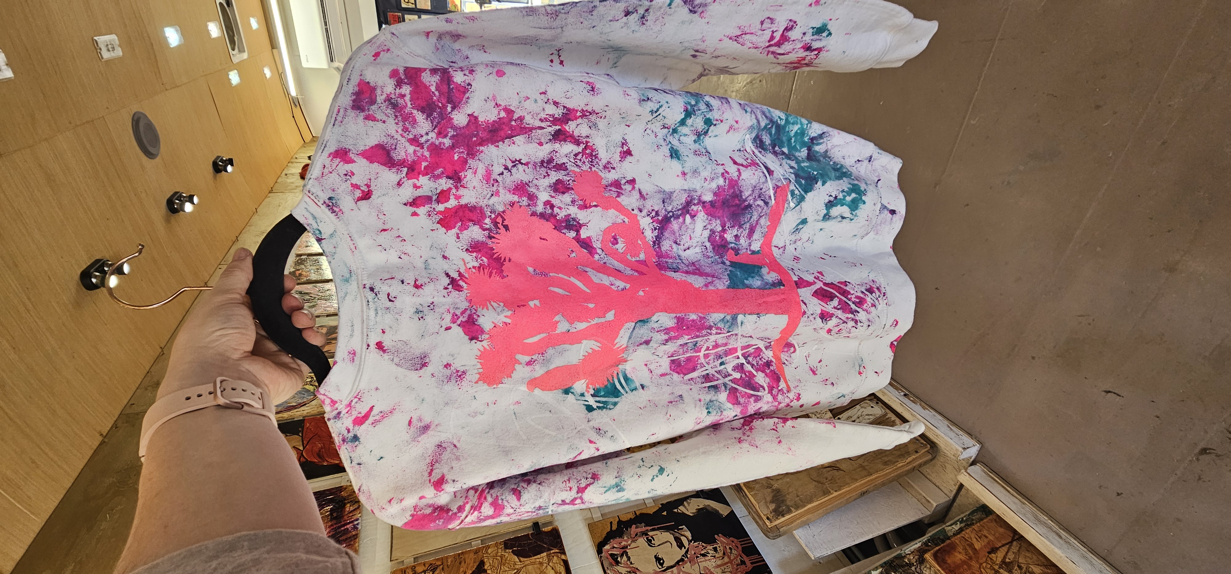 Pink and blue splattered Joshua Tree sweater